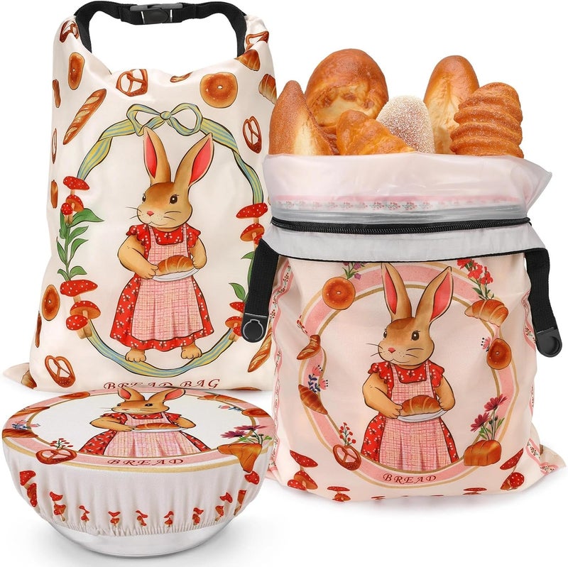Revahope 2 Pack Reusable Bread Bags for Homemade Bread, 17"×13" Sourdough Bread Storage Bags with Bowl Cover - Keep Loaf Fresh and Easy to Wash(Rabbit) - Image 1